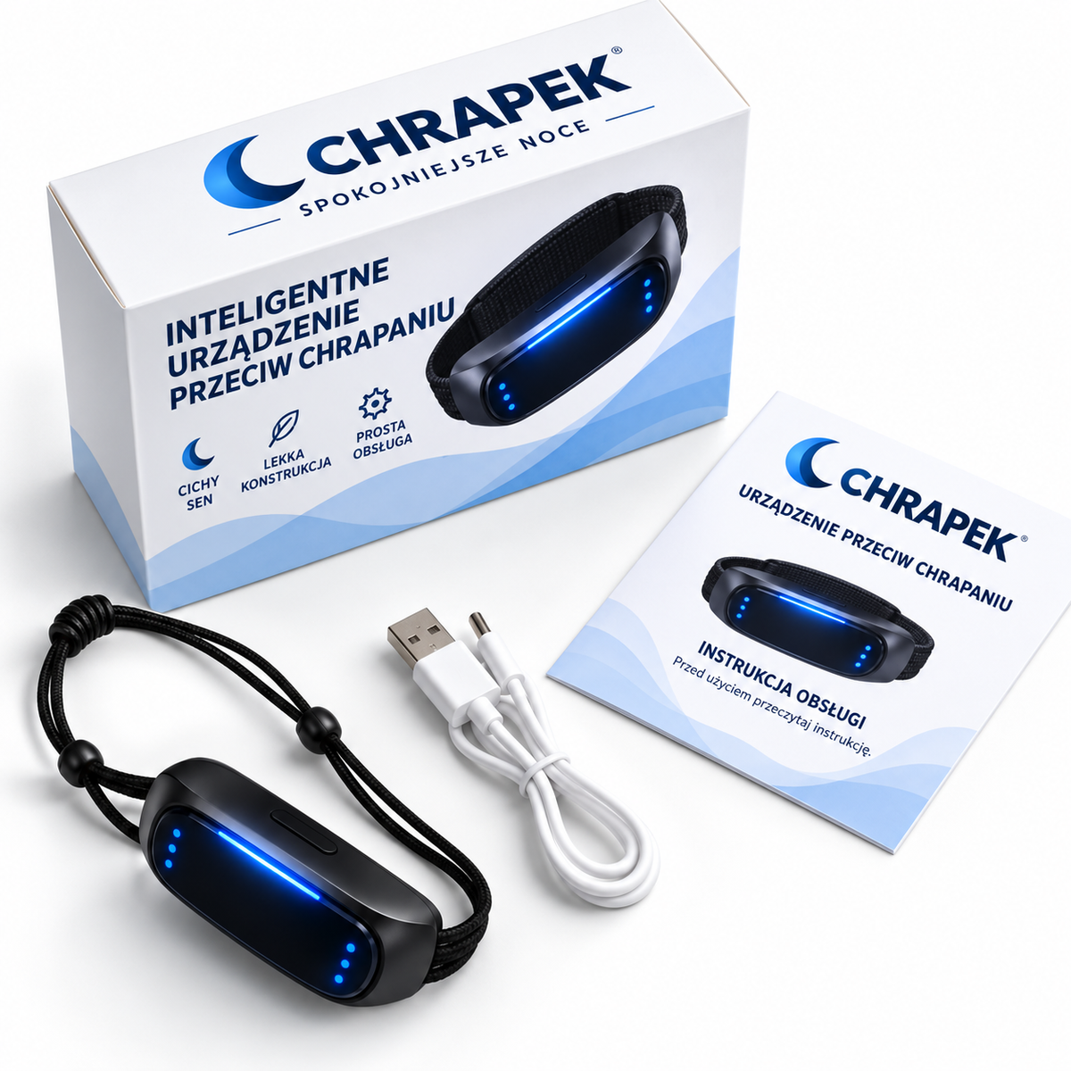Zestaw CHRAPEK — urządzenie, przewód USB i instrukcja